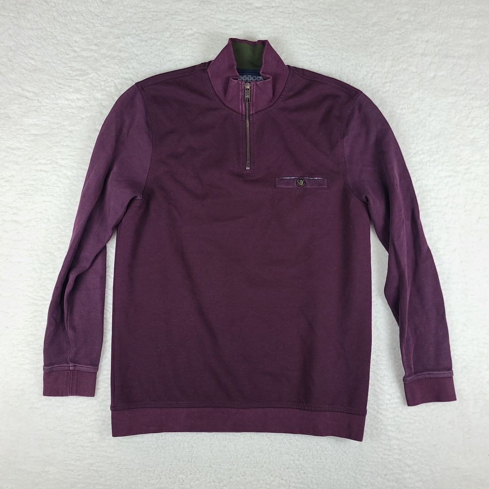 Ted Baker Sweater Mens‎ 3 Purple Plum Quarter Zip Sweatshirt Cotton
